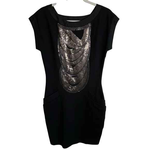 Ted Baker London Sequin Embellished Black Dress Sz 2 (US 6) Cap Sleeves Sheath - Picture 1 of 11